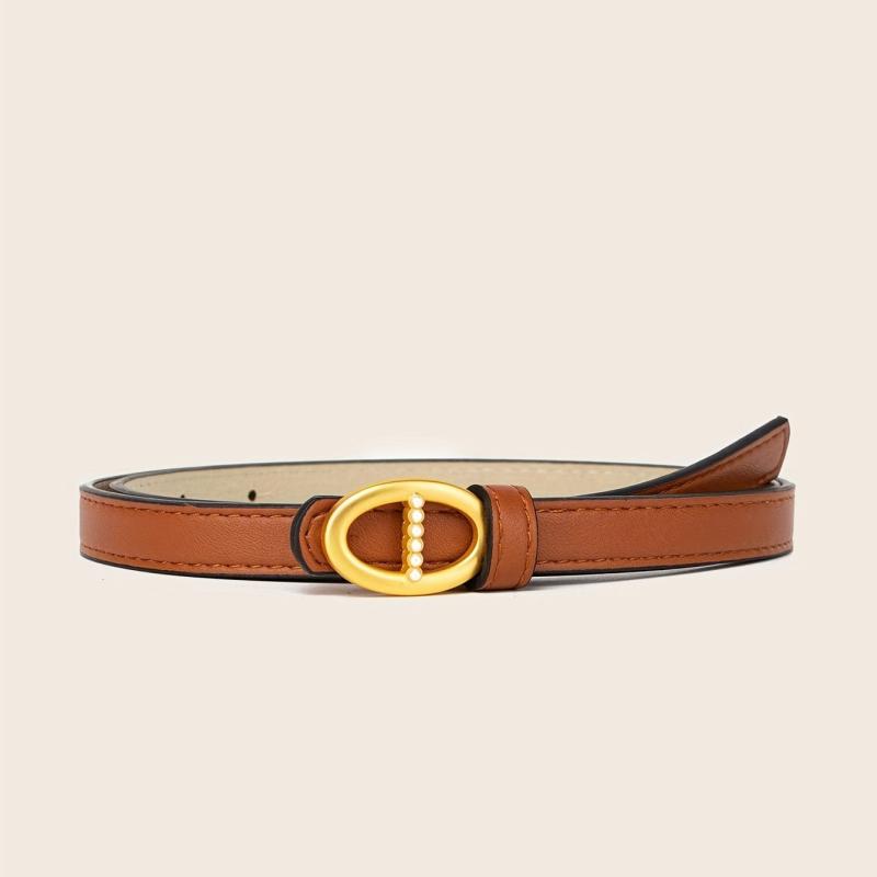 Vintage Oval Buckle PU Belt Solid Waistband Classic Jeans Pants Belt