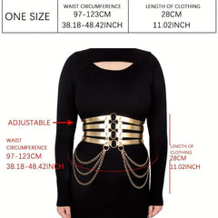  Golden Harness Belt Gothic Chain Fringe Layer PU Leather Waistband