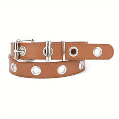 Punk Eyelet PU Leather Belt Unisex Solid Rock Belt For Jeans Dresses