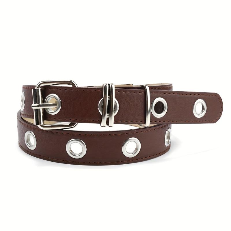 Punk Eyelet PU Leather Belt Unisex Solid Rock Belt For Jeans Dresses