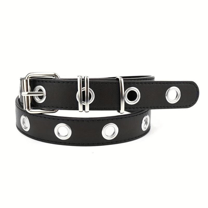 Punk Eyelet PU Leather Belt Unisex Solid Rock Belt For Jeans Dresses