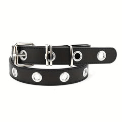 Punk Eyelet PU Leather Belt Unisex Solid Rock Belt For Jeans Dresses