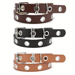 Punk Eyelet PU Leather Belt Unisex Solid Rock Belt For Jeans Dresses