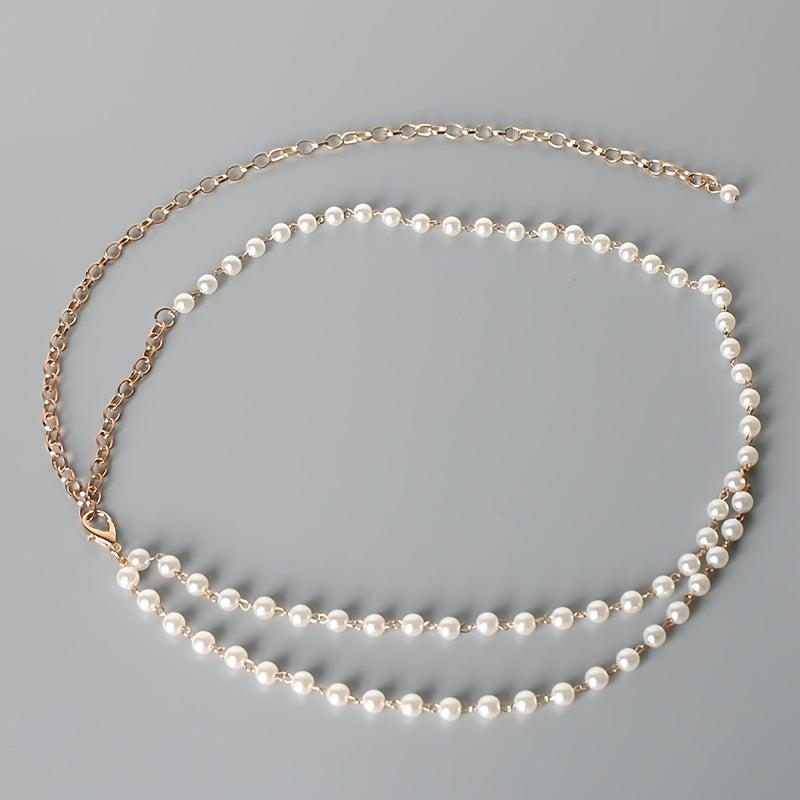 Vintage Faux Pearl Waist Chain Thin Belt