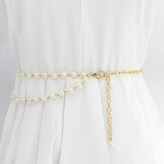 Vintage Faux Pearl Waist Chain Thin Belt