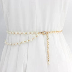 Vintage Faux Pearl Waist Chain Thin Belt