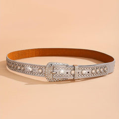 Sparkly PU Leather Belt Y2K Silvery Waistband Unisex Hip Hop