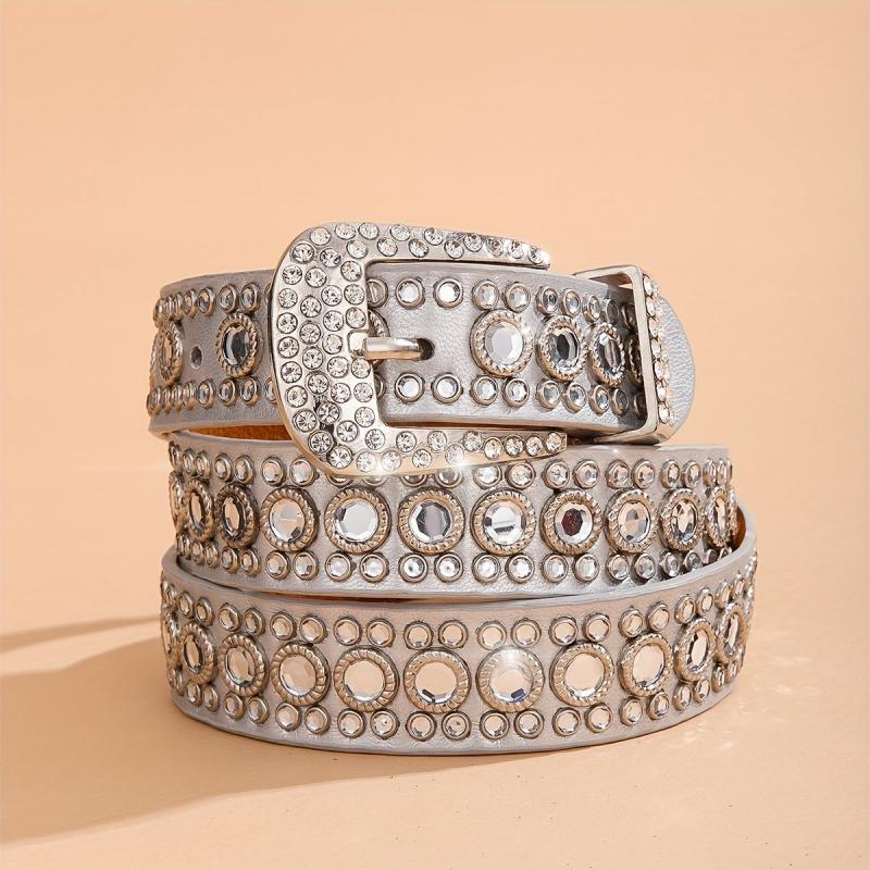 Sparkly PU Leather Belt Y2K Silvery Waistband Unisex Hip Hop