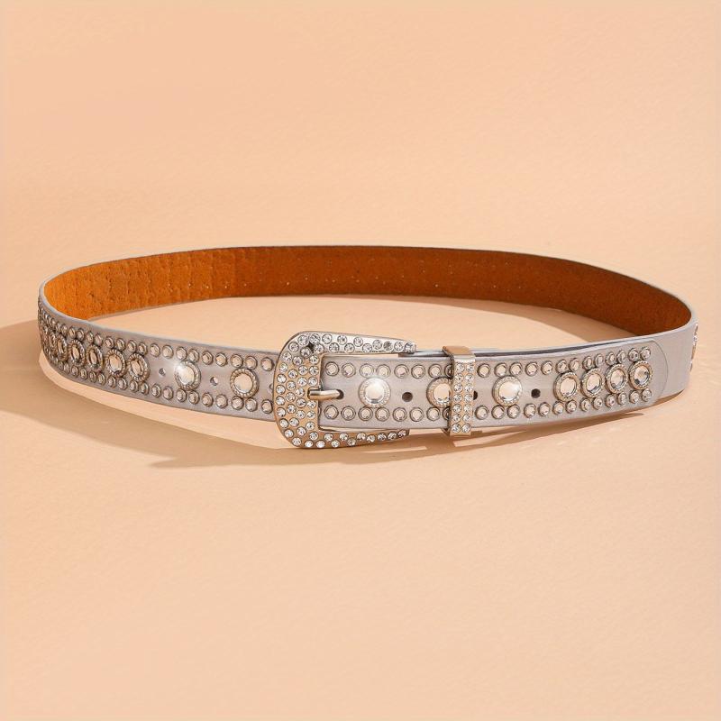 Sparkly PU Leather Belt Y2K Silvery Waistband Unisex Hip Hop