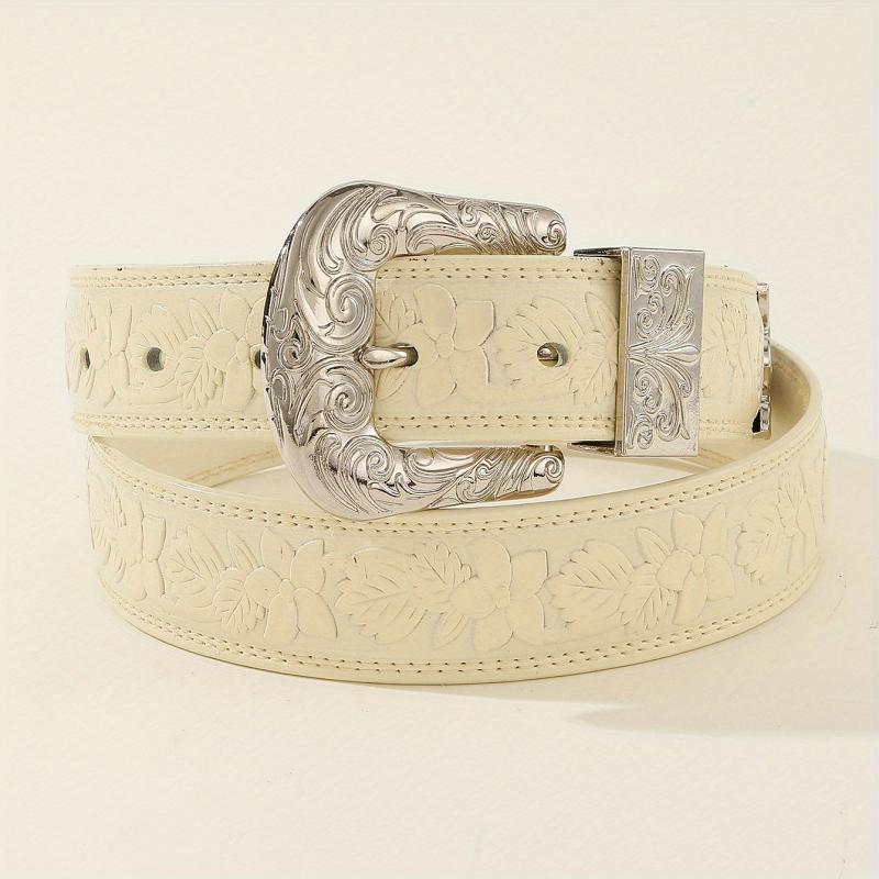 Vintage Engraved Buckle Belt Embossed PU Leather Belt For Women