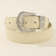 Vintage Engraved Buckle Belt Embossed PU Leather Belt For Women