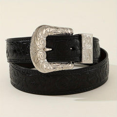 Vintage Engraved Buckle Belt Embossed PU Leather Belt For Women