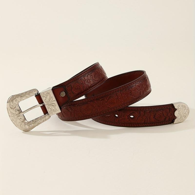 Vintage Engraved Buckle Belt Embossed PU Leather Belt For Women