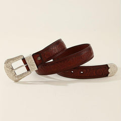 Vintage Engraved Buckle Belt Embossed PU Leather Belt For Women