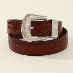 Vintage Engraved Buckle Belt Embossed PU Leather Belt For Women