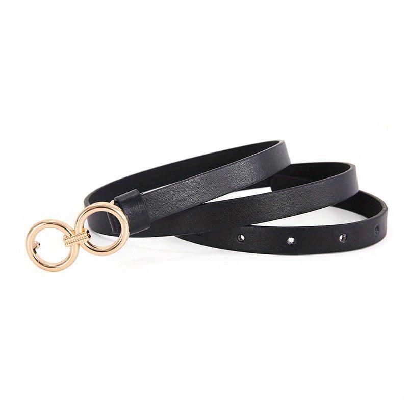 Double O Ring Buckle Thin Belt Casual Jeans Pants Coat Dress Girdle