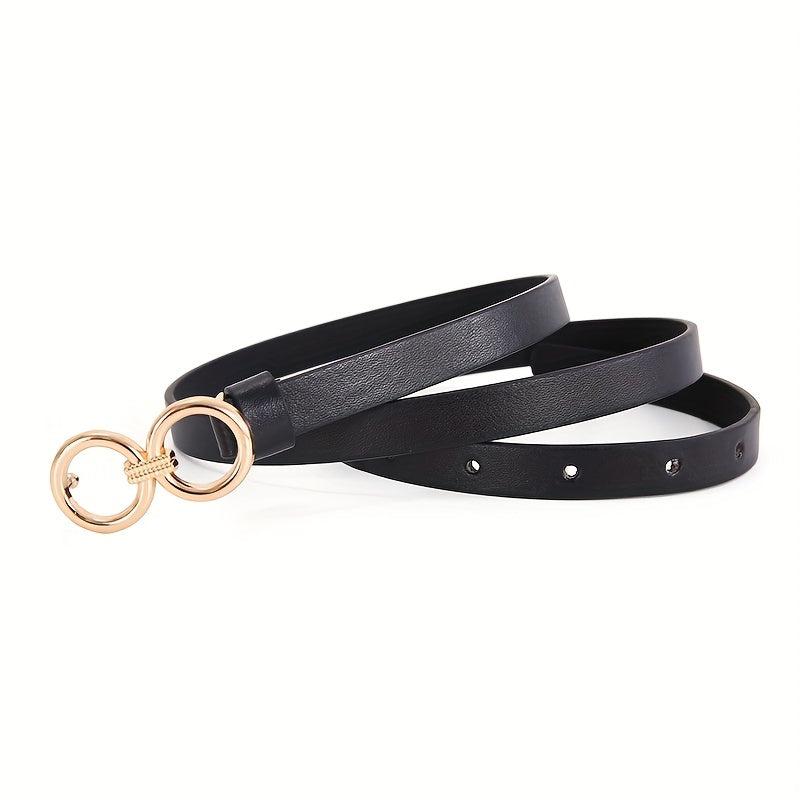 Double O Ring Buckle Thin Belt Casual Jeans Pants Coat Dress Girdle