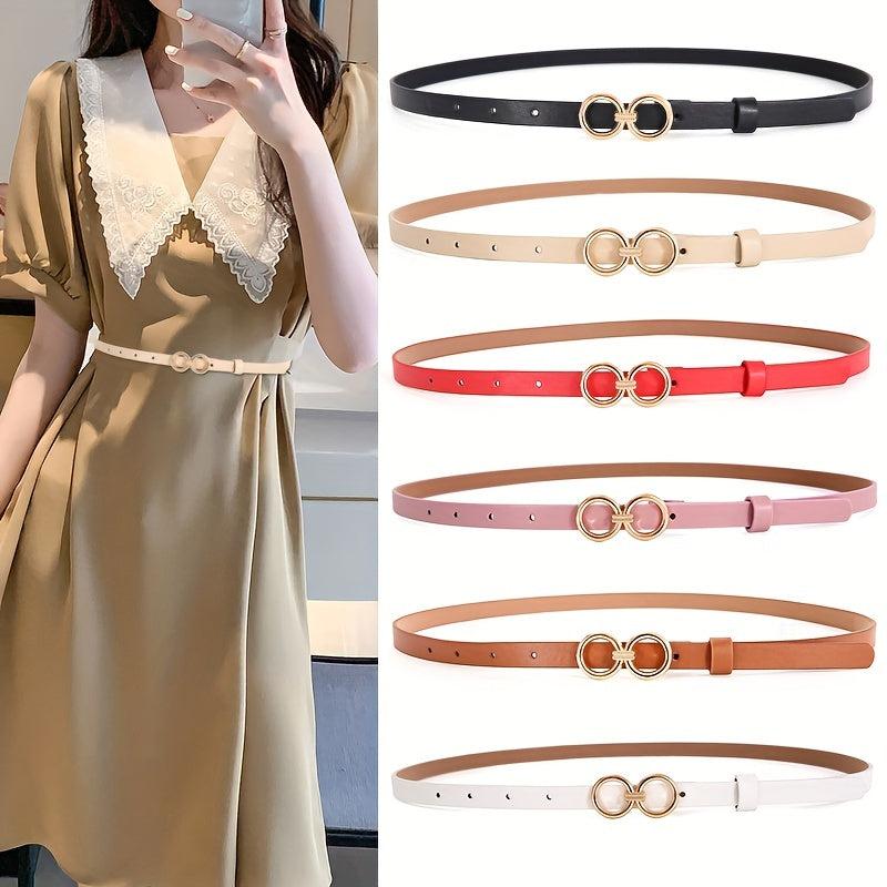 Double O Ring Buckle Thin Belt Casual Jeans Pants Coat Dress Girdle
