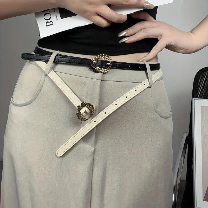 Bowknot Leaf Buckle Thin Belt PU Leather Waist Belt for Women