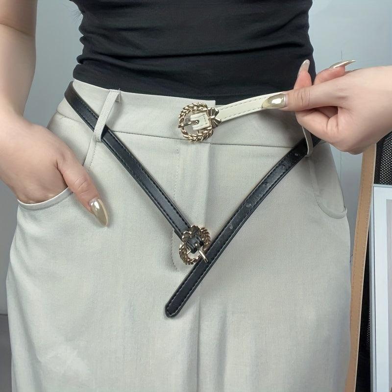 Bowknot Leaf Buckle Thin Belt PU Leather Waist Belt for Women
