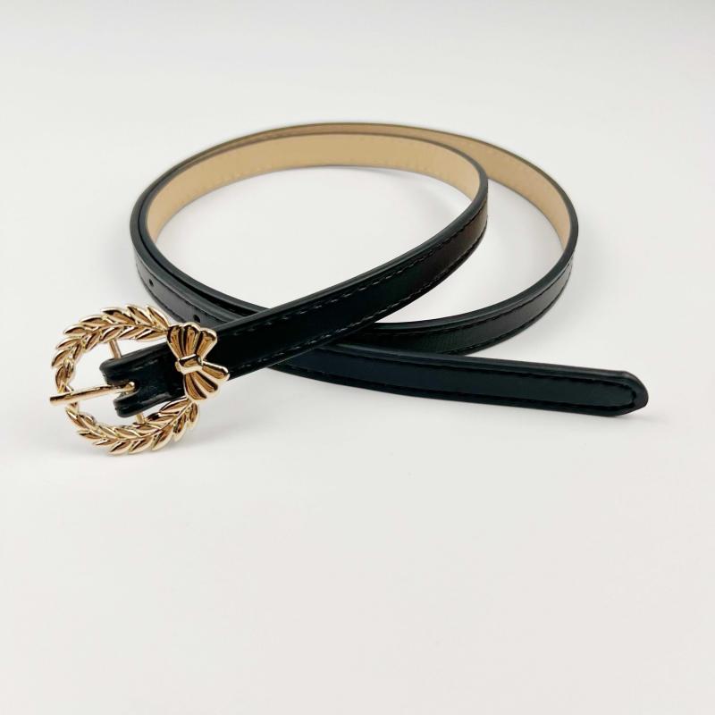 Bowknot Leaf Buckle Thin Belt PU Leather Waist Belt for Women