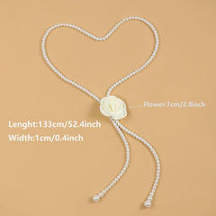 Faux Pearl Waist Chain Rose Decor Waistband Dress Sweater Girdle