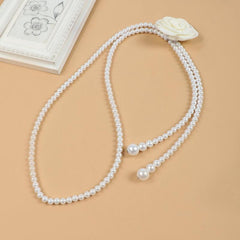 Faux Pearl Waist Chain Rose Decor Waistband Dress Sweater Girdle