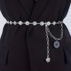 Crystal Flower Waist Chain Silvery Belly Chain