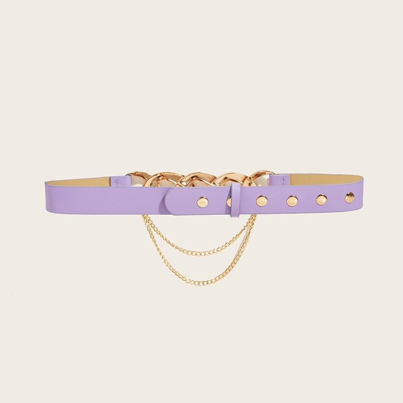 Women's Elastic Belt with Chain Decor Metal Buckle