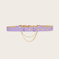Women's Elastic Belt with Chain Decor Metal Buckle