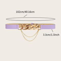 Women's Elastic Belt with Chain Decor Metal Buckle