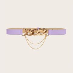 Women's Elastic Belt with Chain Decor Metal Buckle