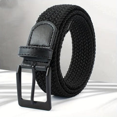 Braided Leather Belt Elastic Alloy Pin Buckle Belt