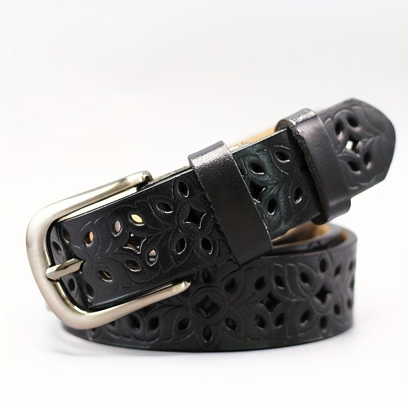 Vintage Flower Hollow Out Belt Boho PU Leather Belt for Women