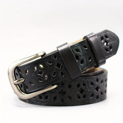 Vintage Flower Hollow Out Belt Boho PU Leather Belt for Women