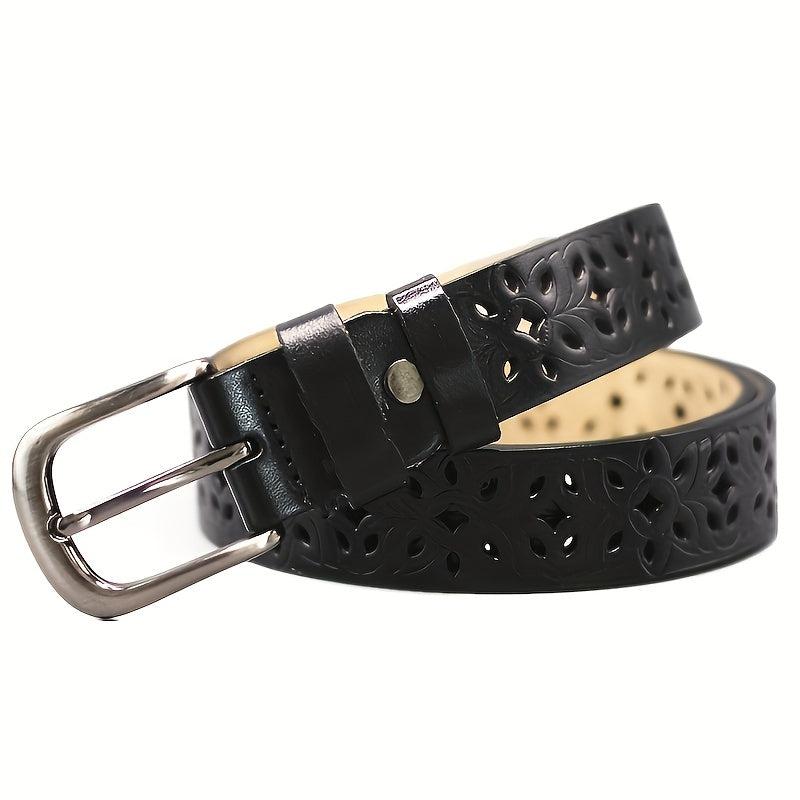 Vintage Flower Hollow Out Belt Boho PU Leather Belt for Women