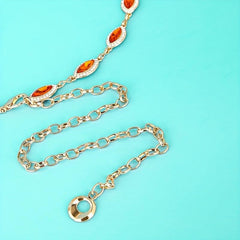 Red Crystal Inlaid Waist Chain Golden Belly Chain Vintage Girdle