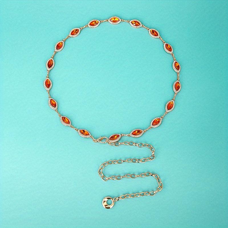 Red Crystal Inlaid Waist Chain Golden Belly Chain Vintage Girdle