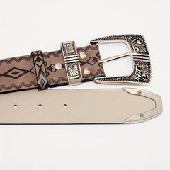 Vintage Embossed PU Belt Boho Carved Buckle Cowboy Cowgirl Waistband