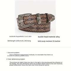 Vintage Embossed PU Belt Boho Carved Buckle Cowboy Cowgirl Waistband