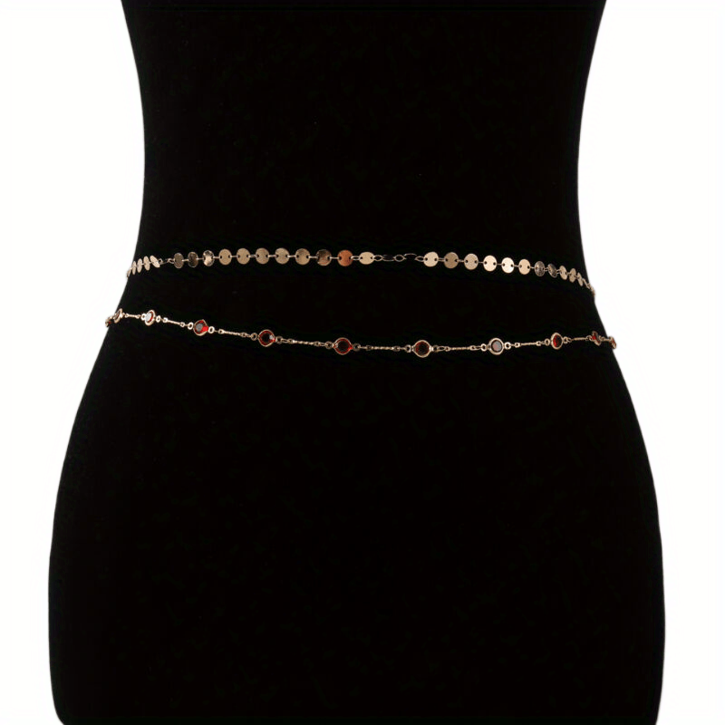 Double Layer Golden Waist Chain Rhinestone Decor Butterfly Pendant