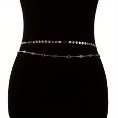 Double Layer Golden Waist Chain Rhinestone Decor Butterfly Pendant