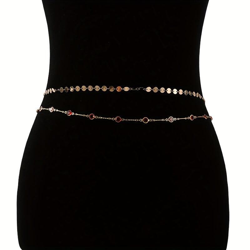 Double Layer Golden Waist Chain Rhinestone Decor Butterfly Pendant