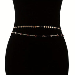 Double Layer Golden Waist Chain Rhinestone Decor Butterfly Pendant