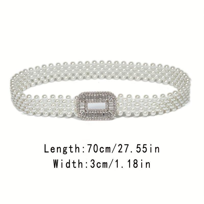 Elastic Faux Pearl Waist Chain Hollow Out Buckle Dress Girdle Chain Belts