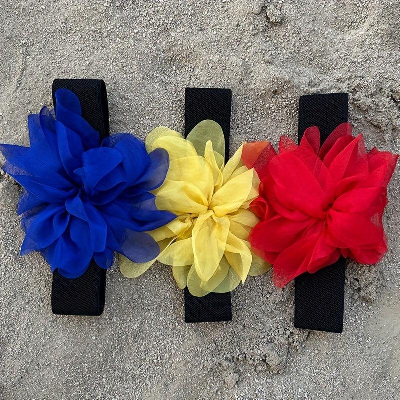 Boho Flower Decor Elastic Waistband Dress Belt