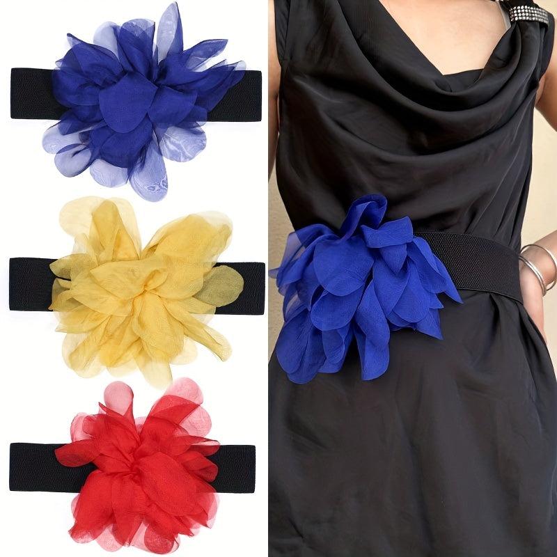 Boho Flower Decor Elastic Waistband Dress Belt