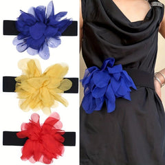 Boho Flower Decor Elastic Waistband Dress Belt
