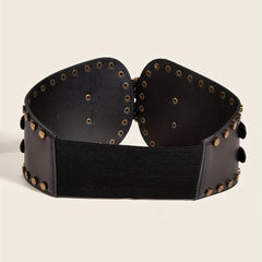 Vintage Punk Rivet Wide Belt Double Pin Buckle Waistband for Women