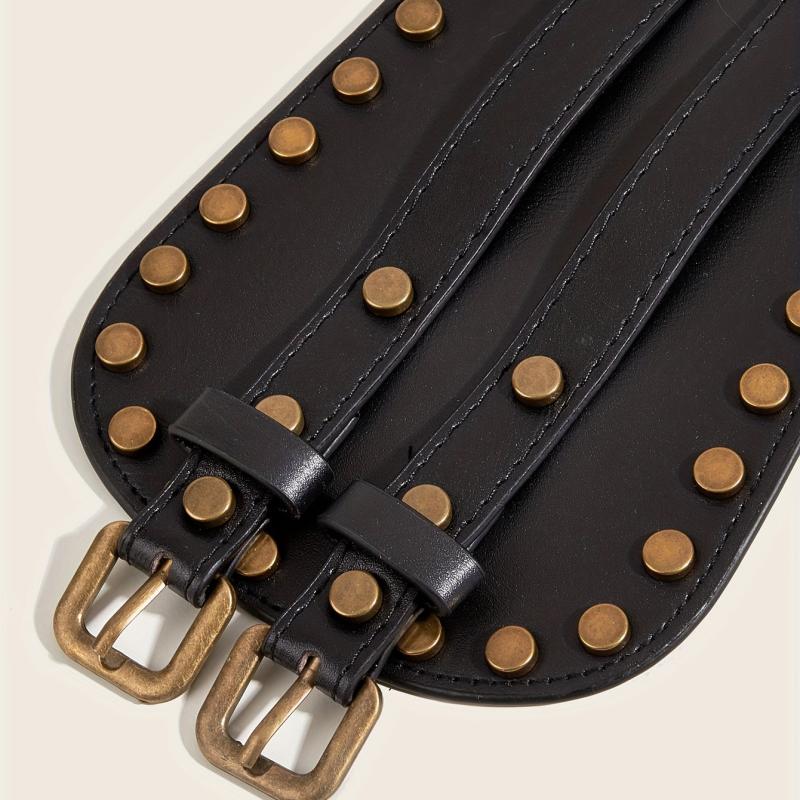 Vintage Punk Rivet Wide Belt Double Pin Buckle Waistband for Women